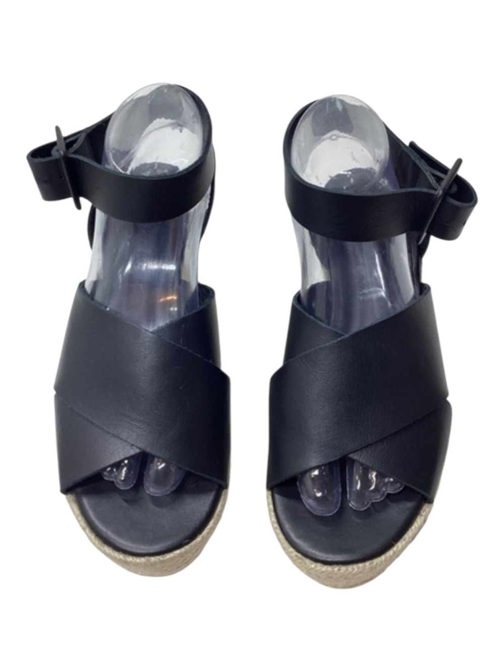 ALOHAS Lyla Black Leather Espadrille Platform Sandals Size EU 40